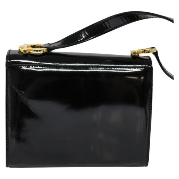 Salvatore Ferragamo Gancini Shoulder Bag Enamel Black Gold Auth - Picture 3 of 16